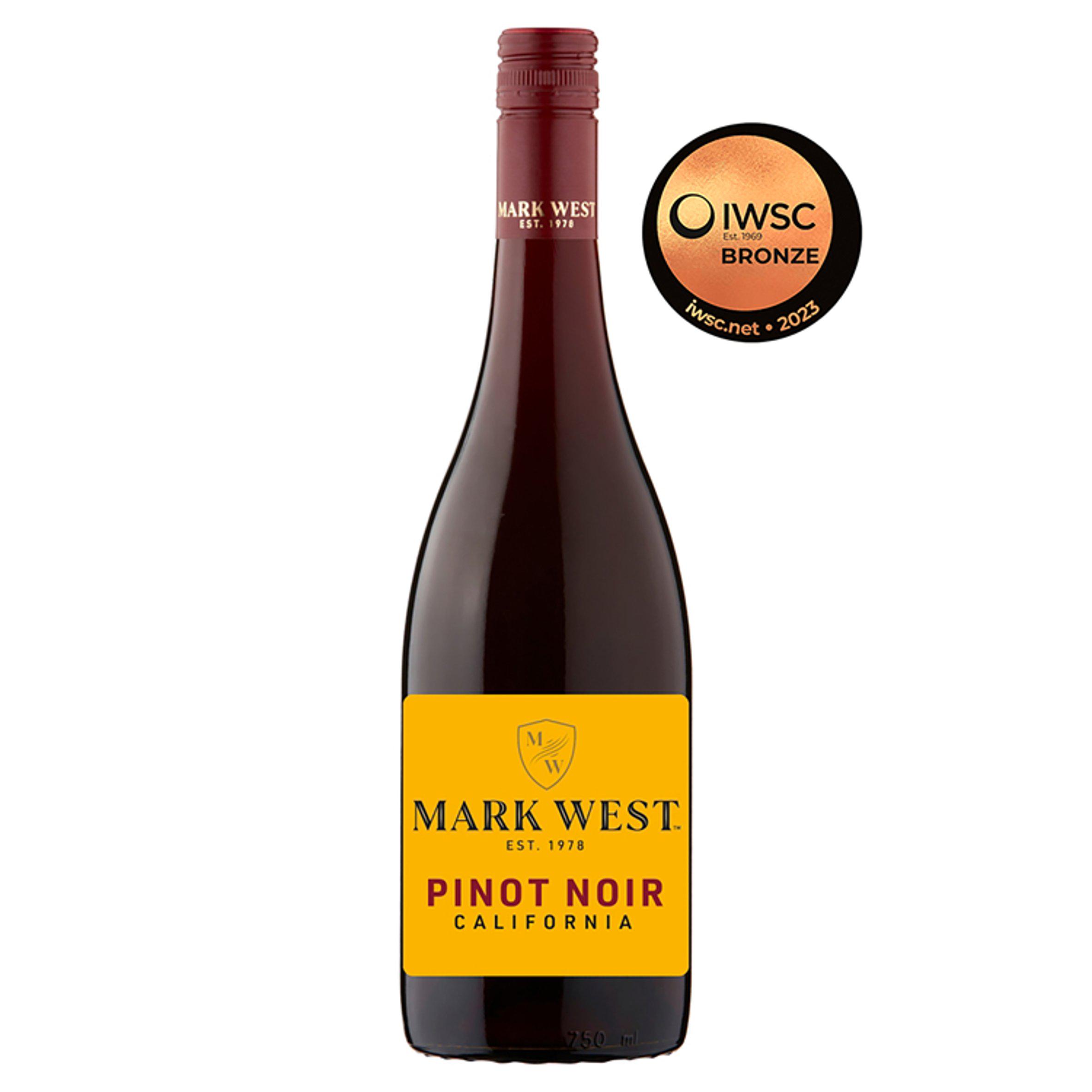 Image of Marc West pinot noir red wine in bottle on white background.