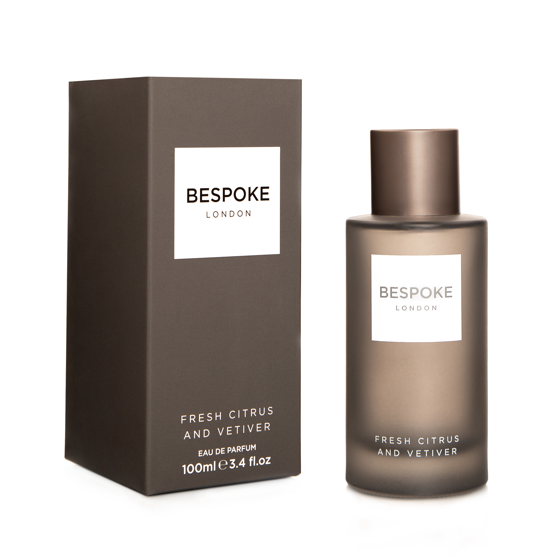 Grey Bespoke London fragrance bottle and matching box.