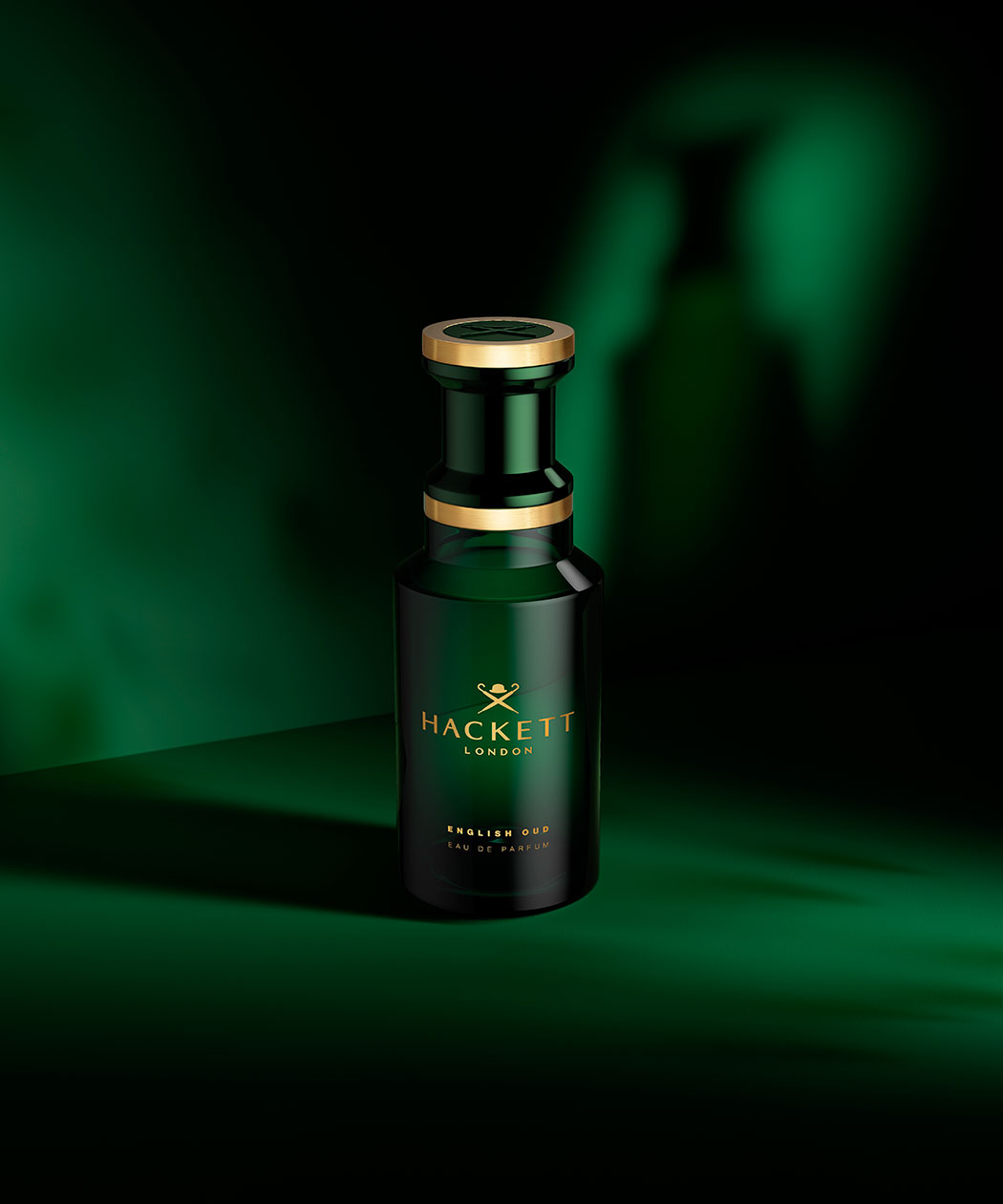 Green fragrance bottle with gold lid 