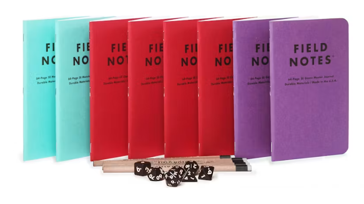 d&d gaming journal sets with pencils and dice
