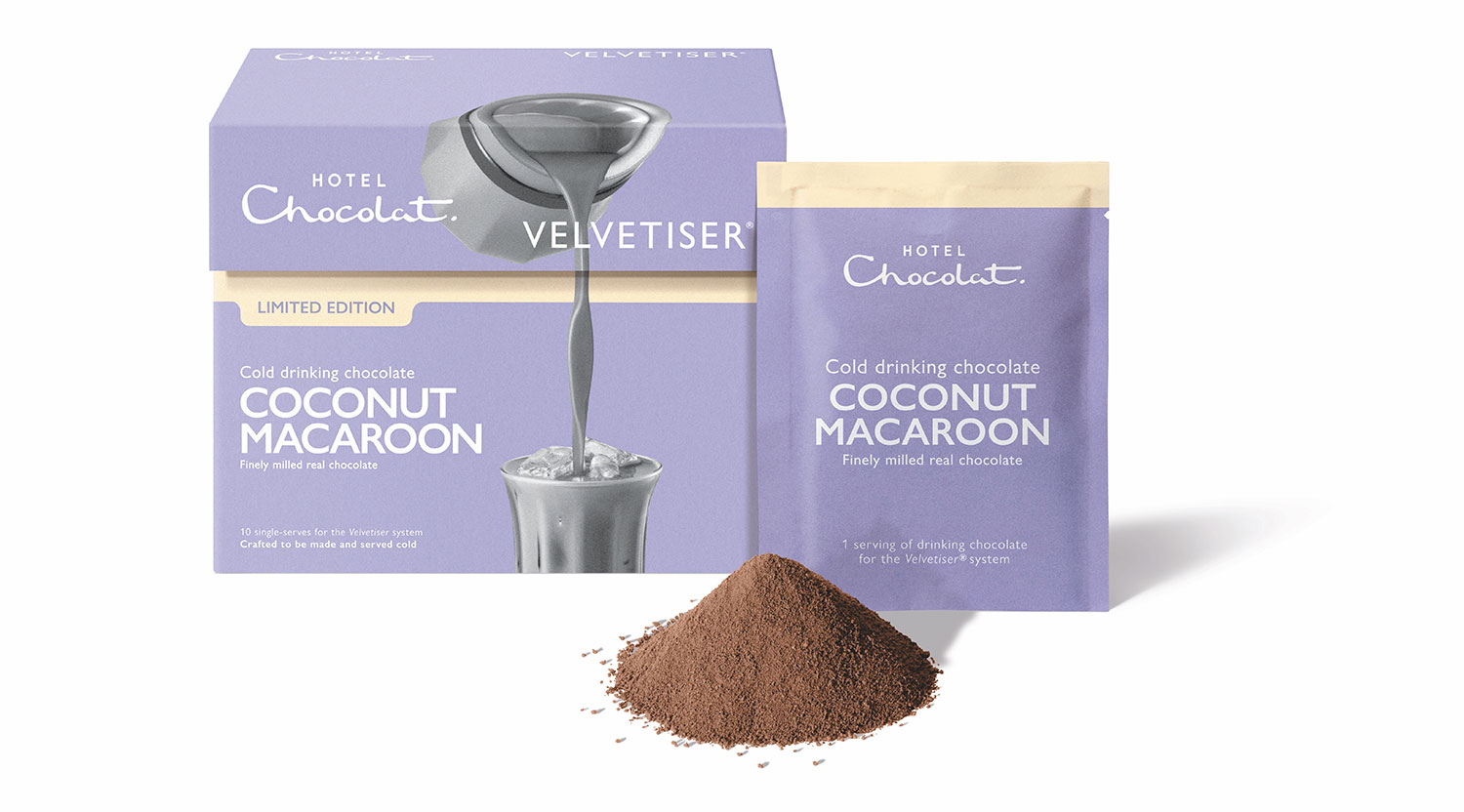 Hotel Chocolat coconut macaroon iced drinking chocolate 10 sachet box