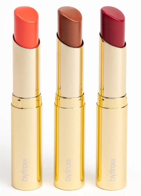 byfrow hue glazing balm in three shades, gold packaging