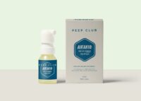 Bottle of peep club product with Air Anya branding in blue and white design.