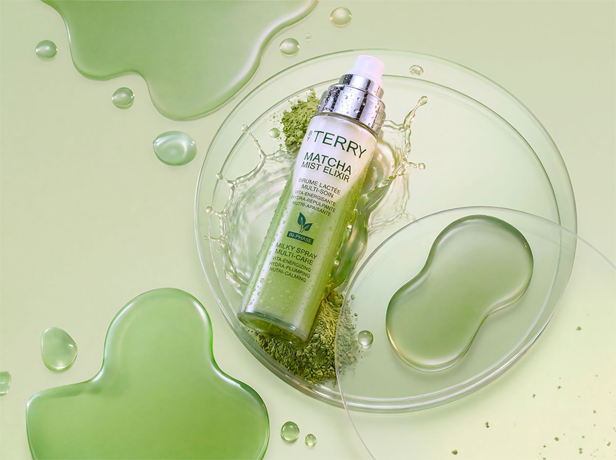 by terry matcha skincare on green styled background